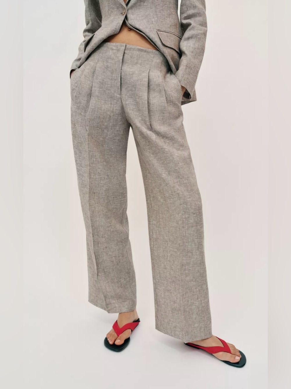 Zara NWT 100% Linen Straight Leg Wide Leg Pants High Rise Neutral Beige